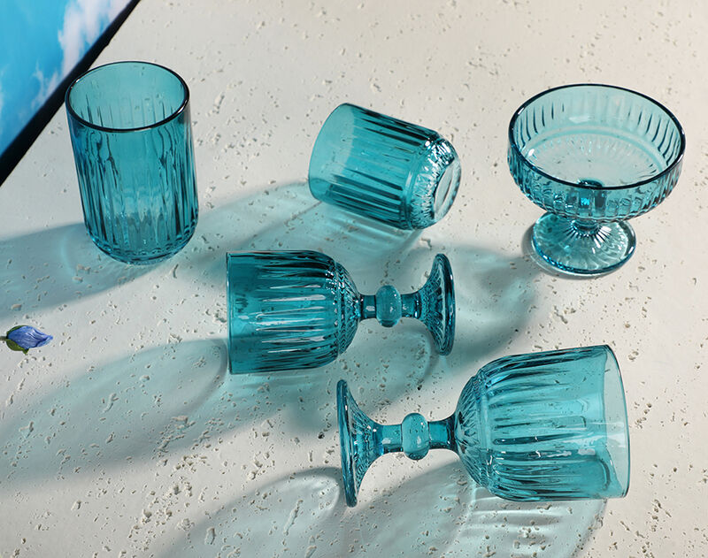 Sea Blue Solid Color Glass Goblets Machine-made