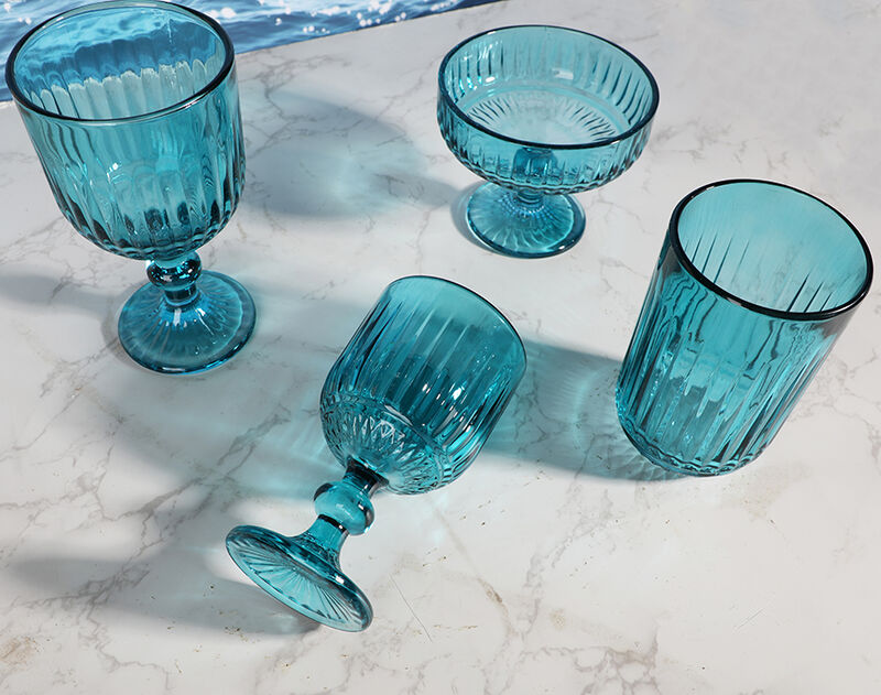 Sea Blue Solid Color Glass Goblets Machine-made