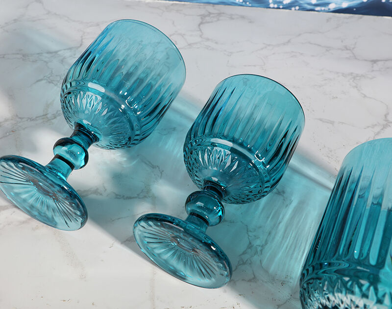 Sea Blue Solid Color Glass Goblets Machine-made