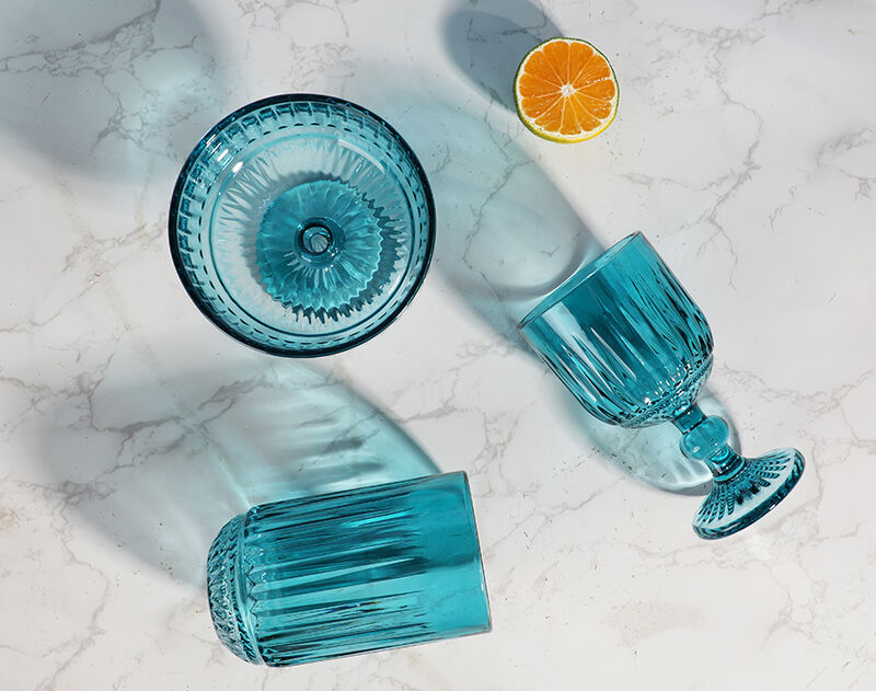 Sea Blue Solid Color Glass Goblets Machine-made
