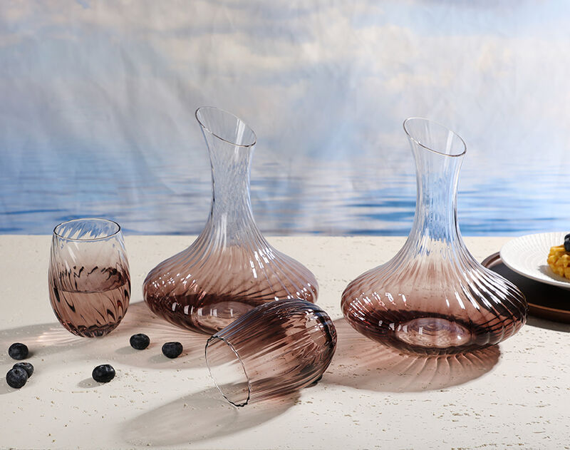 New Design Stripe Line Red Wine Decanters With Cups