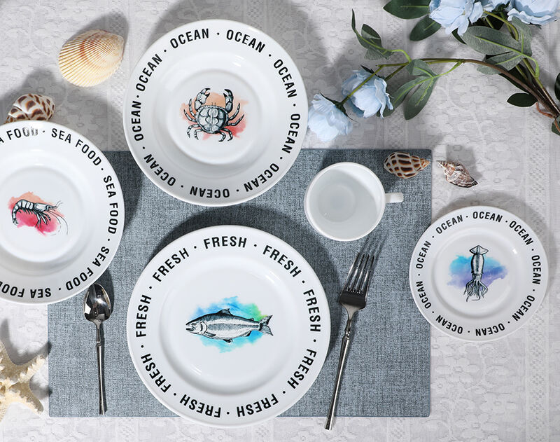 Ocean Series 16-piece White opal dinner set Wholesale Glass plates and Mugs set for 4 persons