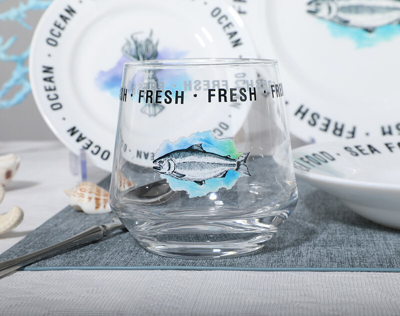 Ocean Series 16-piece White opal dinner set Wholesale Glass plates and Mugs set for 4 persons