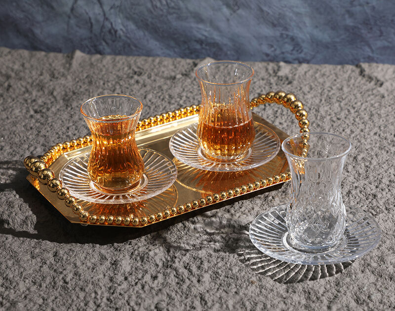 Transparent embossed 135ml tea mug with 4.6 inches saucer set with new design