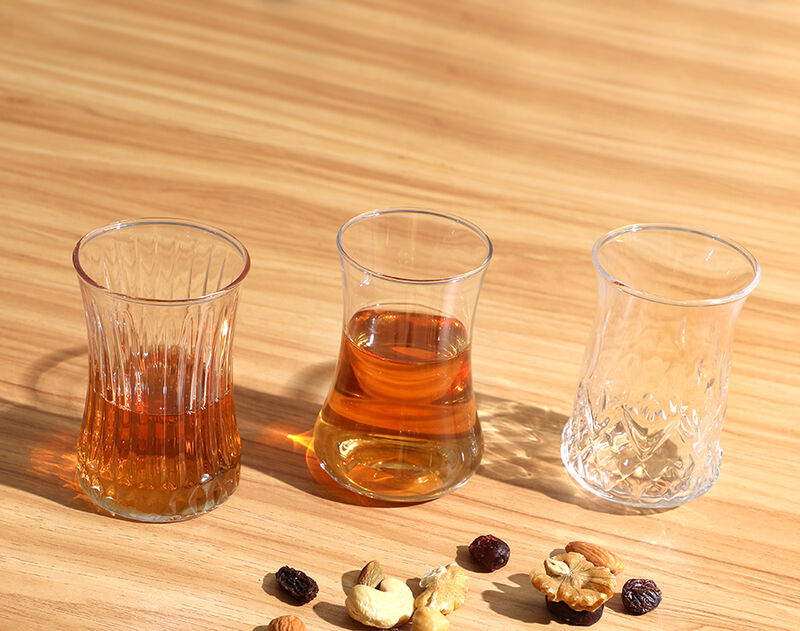 Machine blown Turkish tea cup set with engraved design