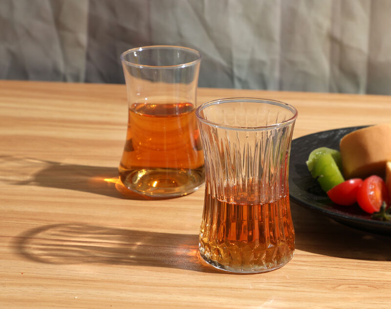 Machine blown Turkish tea cup set with engraved design