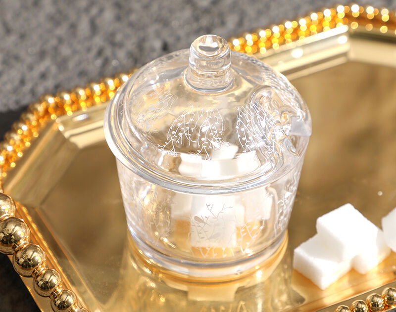 Middle East Style Gold Silver Decal Glass Candy Jar with Lid