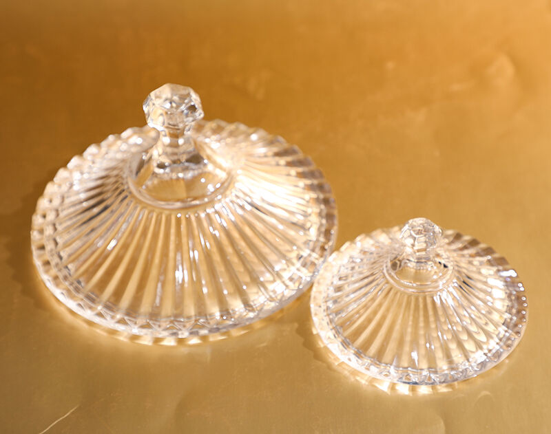 High quality new footed glass candy jar with line design