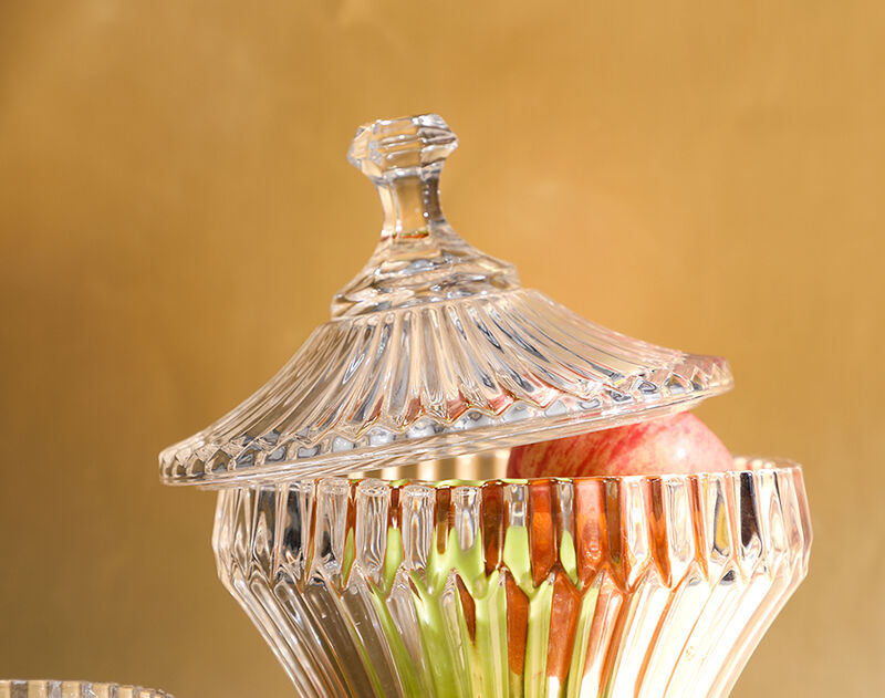 High quality new footed glass candy jar with line design