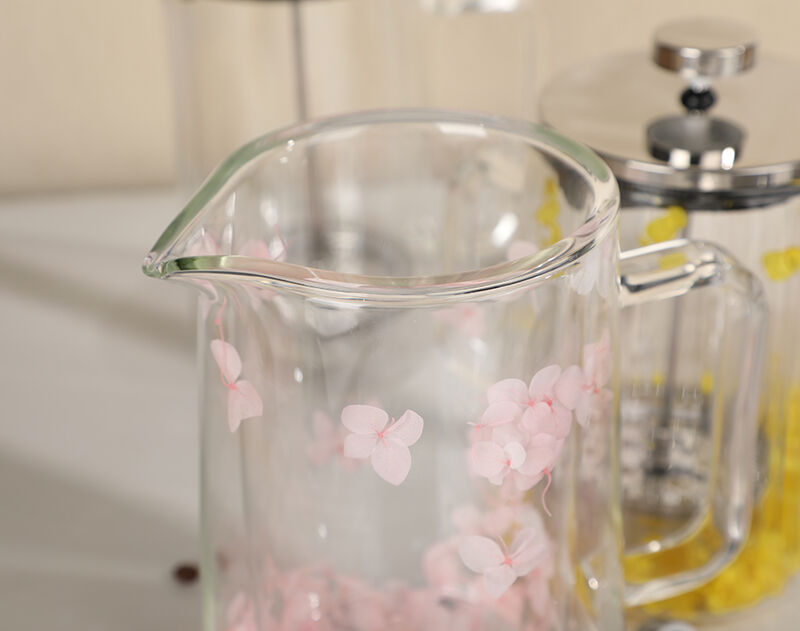 Durable wall 1000ml high borosilicate glass french press teapot for coffee tea