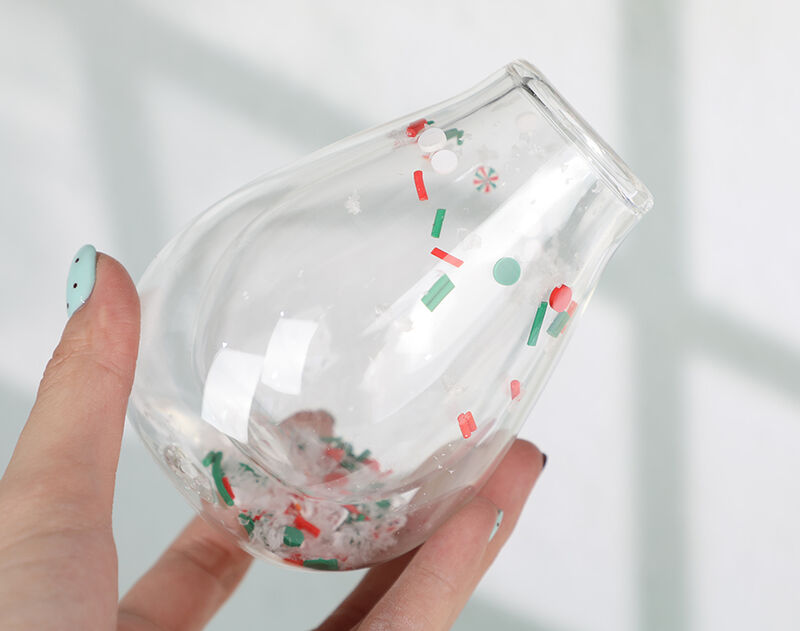 New arrived borosilicate double wall glass cup with decor inside high-end gifts