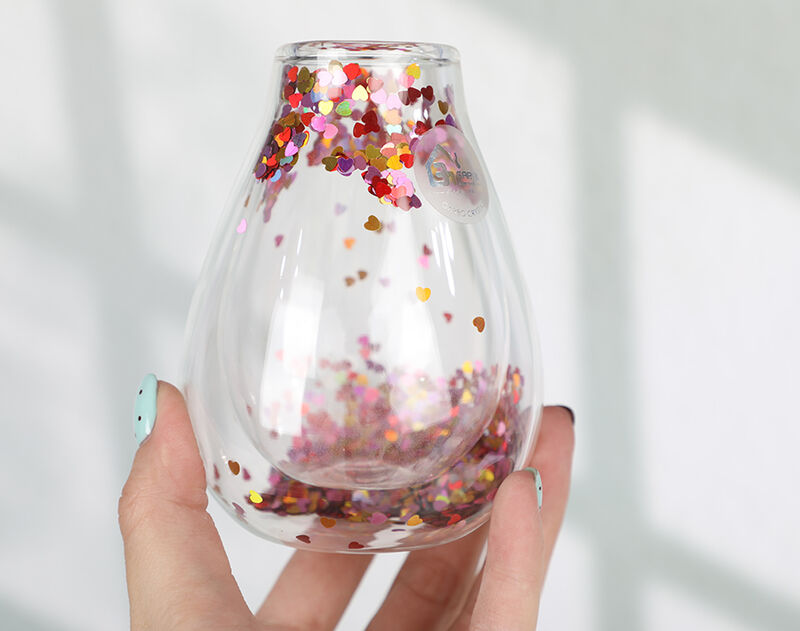 handmade 145ml double-wall glass cup with customized decor