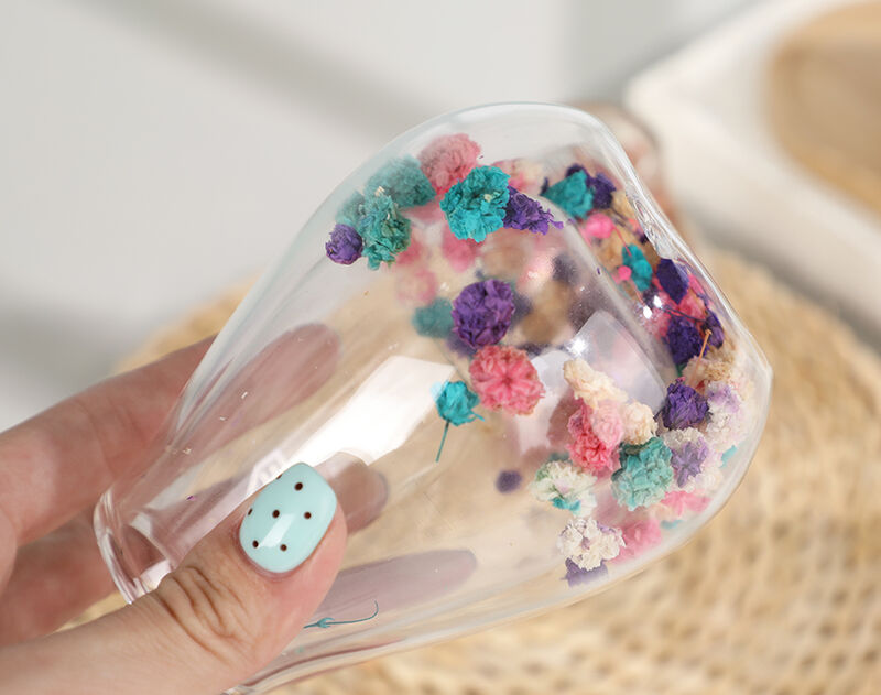 handmade 145ml double-wall glass cup with customized decor