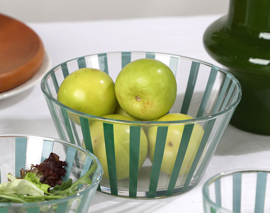 Wholesale Glass Fruit Bowl Striped Decal Design Perfect for Kitchen Dining