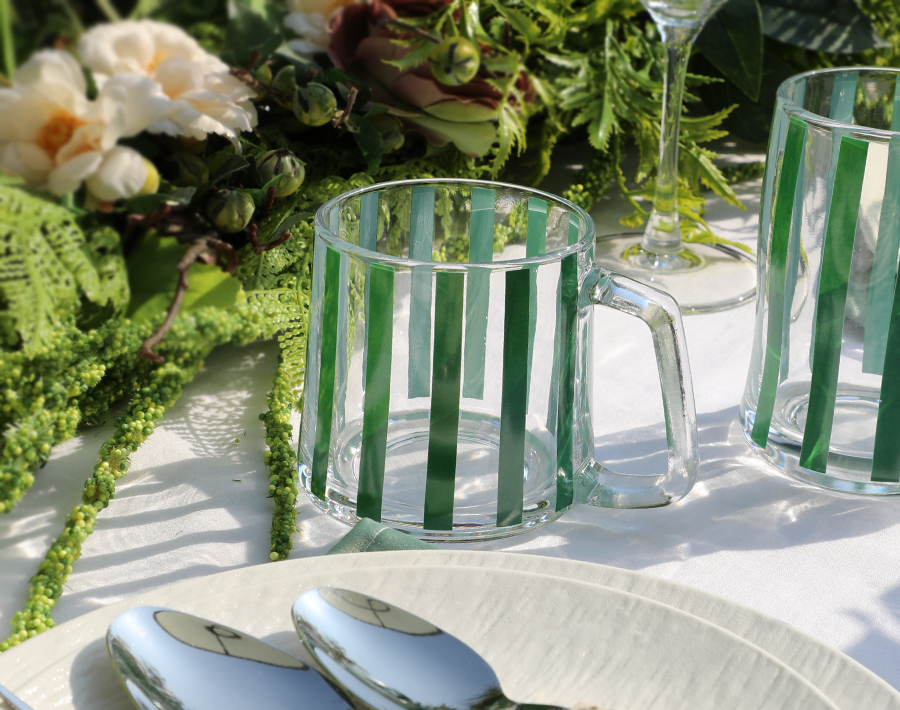 Wholesale 515ML glass salad bowl with vertical stripe decal