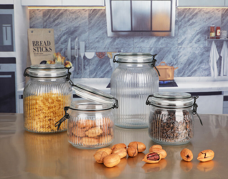 wholesale 4 Sizes glass storage jar with lid for food nut and noodles