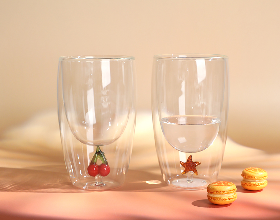 Garbo new high borosilicate glass doudle wall cup with decor inside
