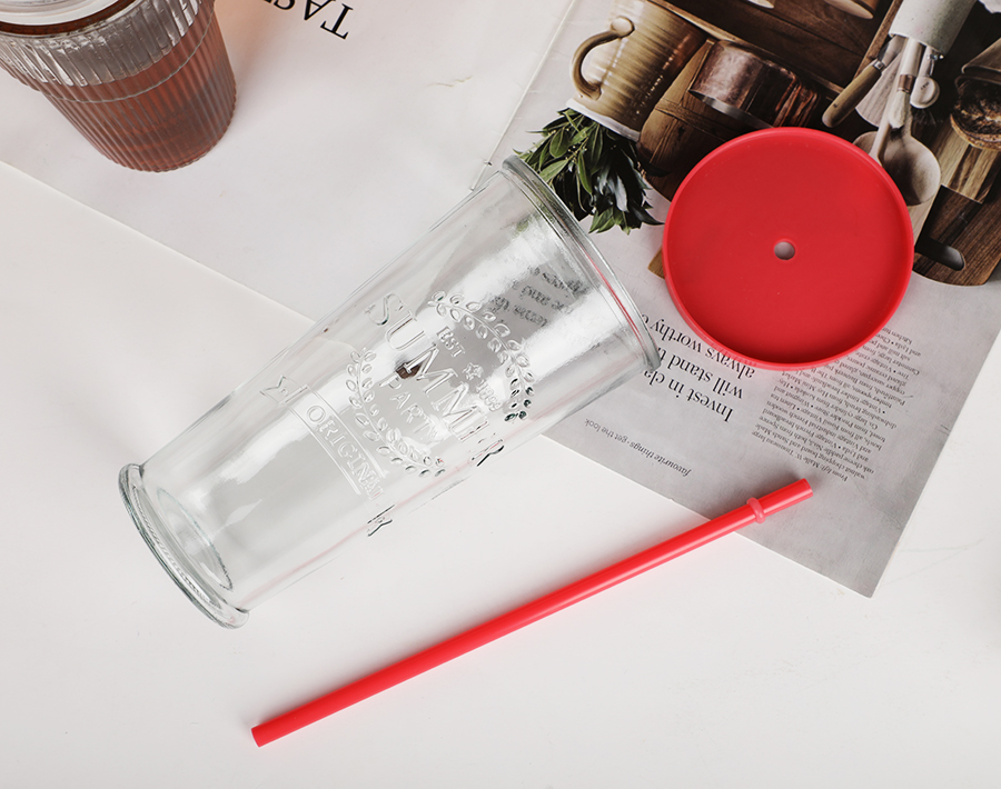 Glass Cup With Lid And Straw Drinking Tumbler For Iced Coffee And Juice