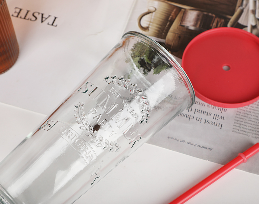 Glass Cup With Lid And Straw Drinking Tumbler For Iced Coffee And Juice