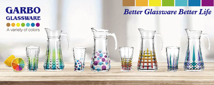 Customized spray colored 7pcs glass water drinking set