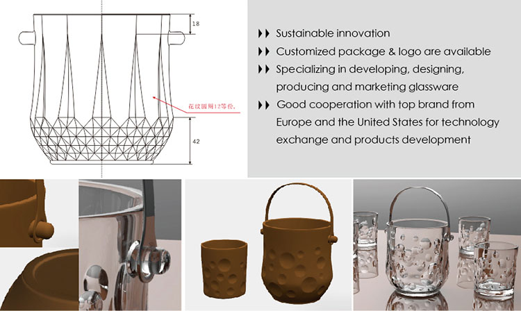 Vente chaude belvédère Vodka bouteille seau à glace seau à glace en verre ensemble seau à vin ensemble avec poignée en métal pour bar