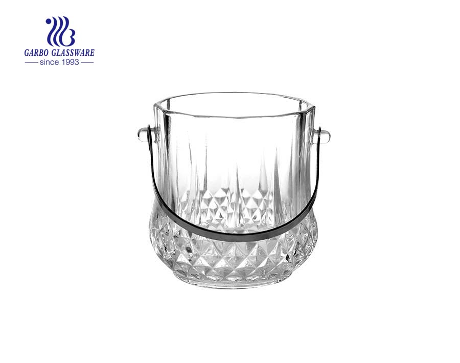 China fábrica de 1000 ml de vidro balde de gelo com design de diamante