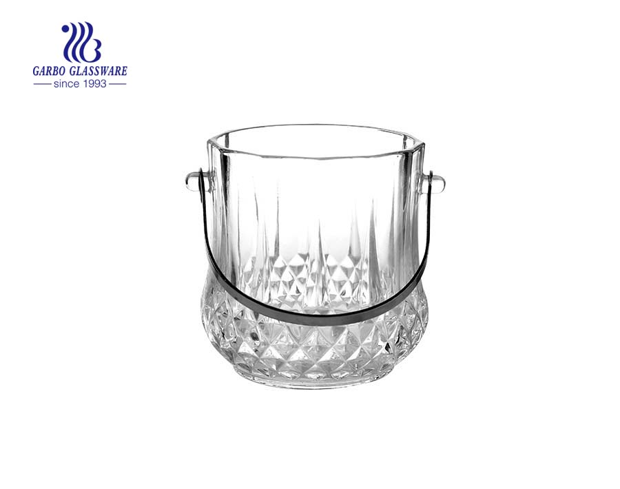 China factory 1000ml glass ice bucket with diamond design