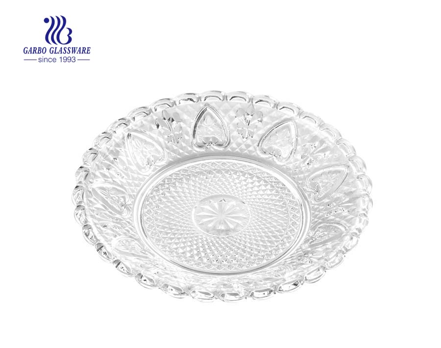 STOCKED 8" glass serving plate with beautiful designs