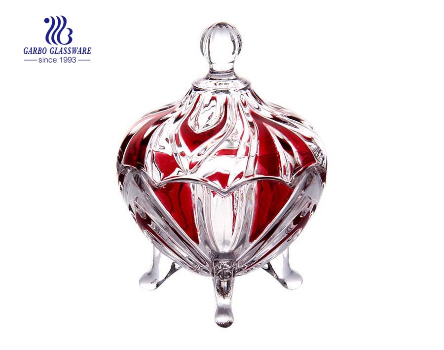 Red Color Sprayed Decorative Glass Candy Pot