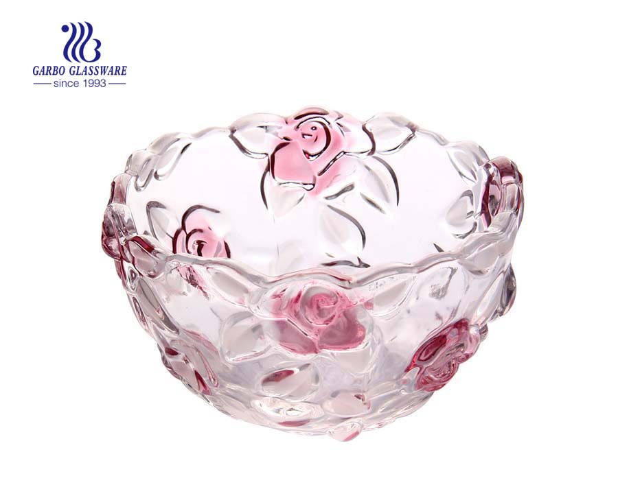 5'' Glass fruit bowl with rose design