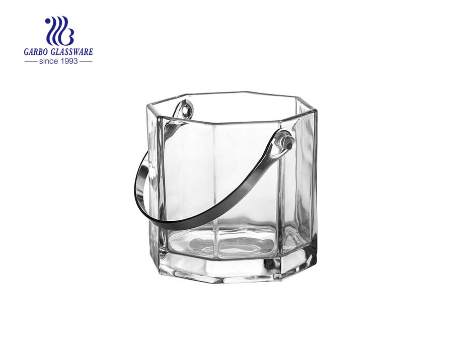 Comprar cubo de hielo octogonal de vidrio de China con asa