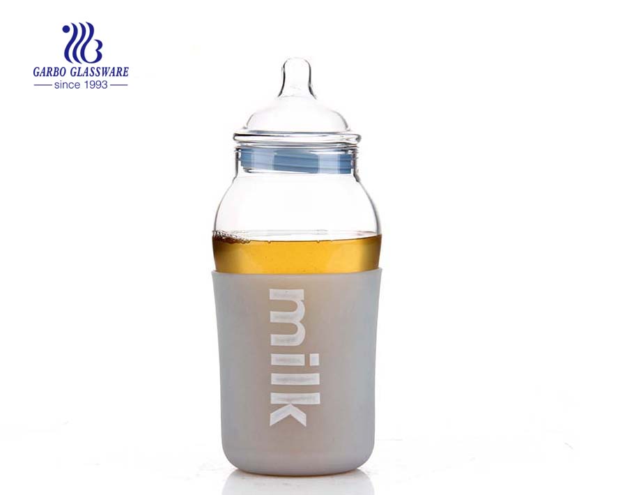 BPA free Silicone cover 14oz pyrex baby bottle glass baby feeding bottle