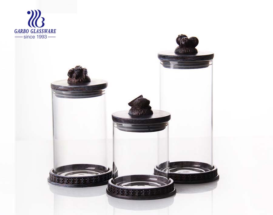 3 pcs set airtight glass candy  jar with lid