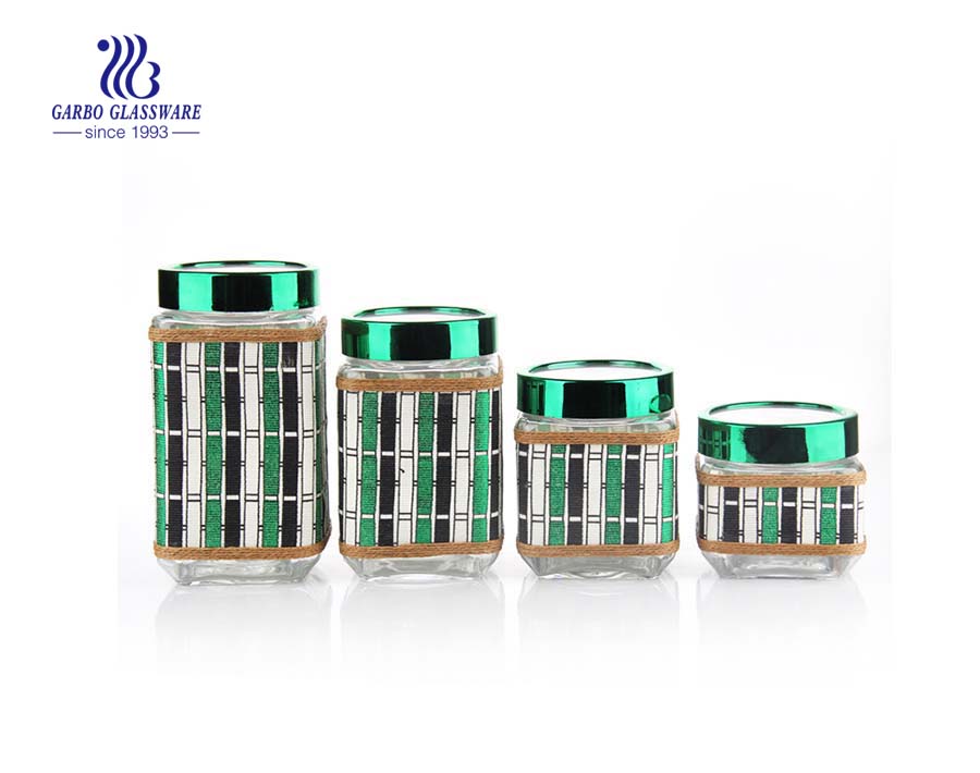 4 Set dekoratives luftdichtes Glas mit grüner Lederbeschichtung