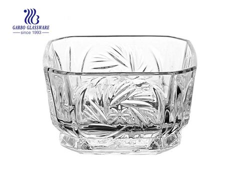 4.3" square shape engraved design glass serving bowl