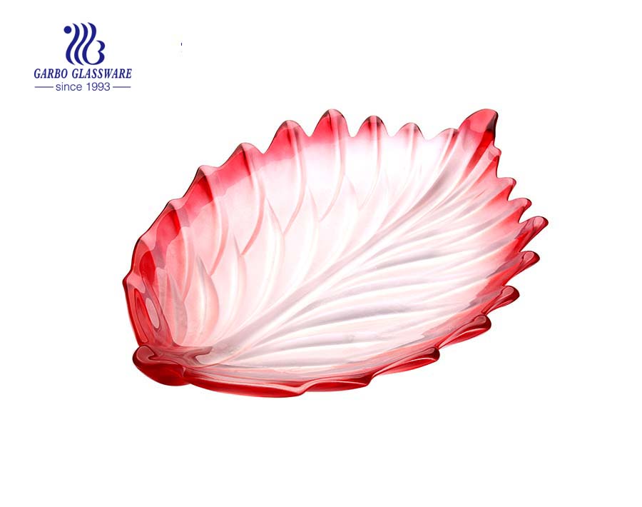 Glass fruit plate with leave shape design