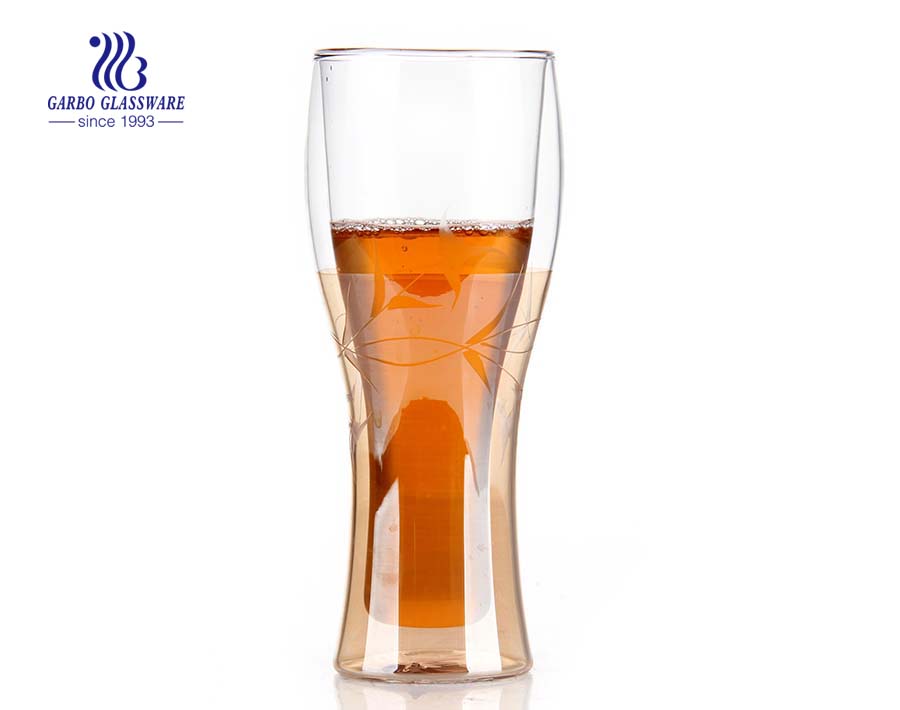 Tasse de bière en verre à double paroi en verre borosilicaté 14oz pour la vente en gros