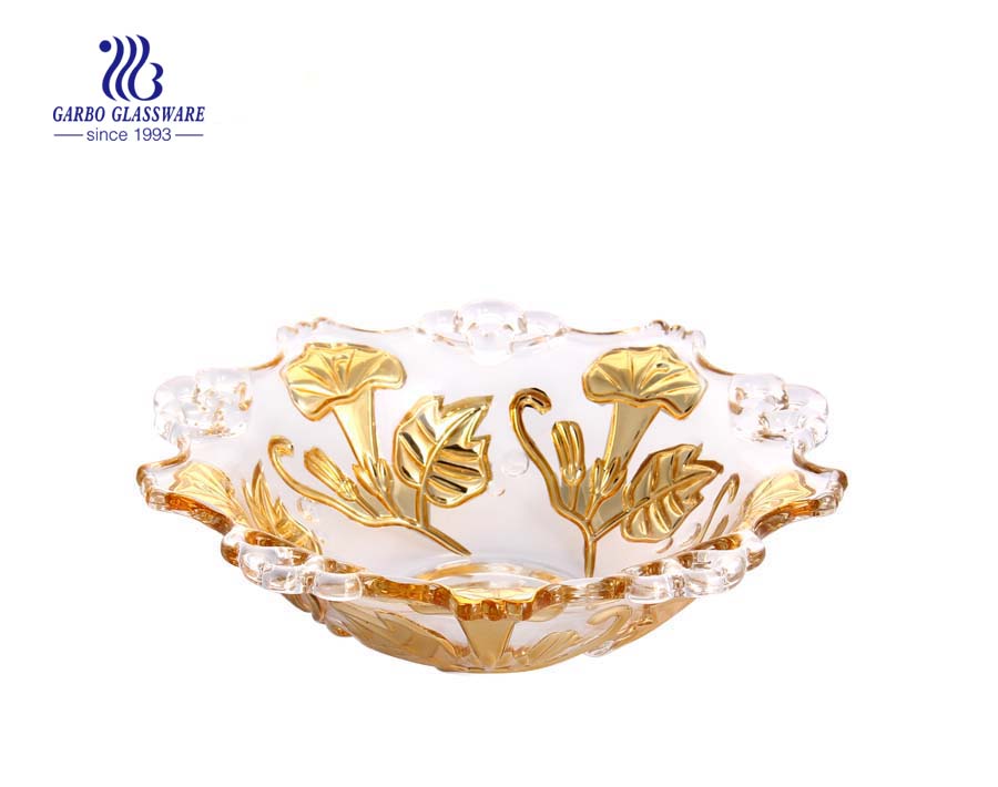 12'' Glass fruit bowl with electroplating gold