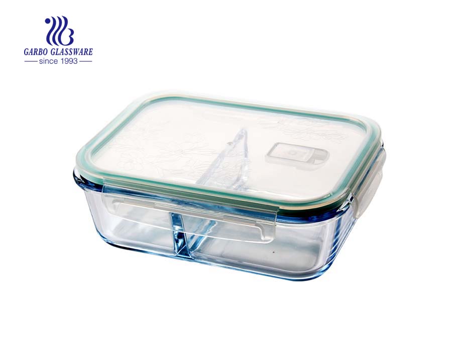 Pyrex 1.3L borosilicate glass food containers with divider