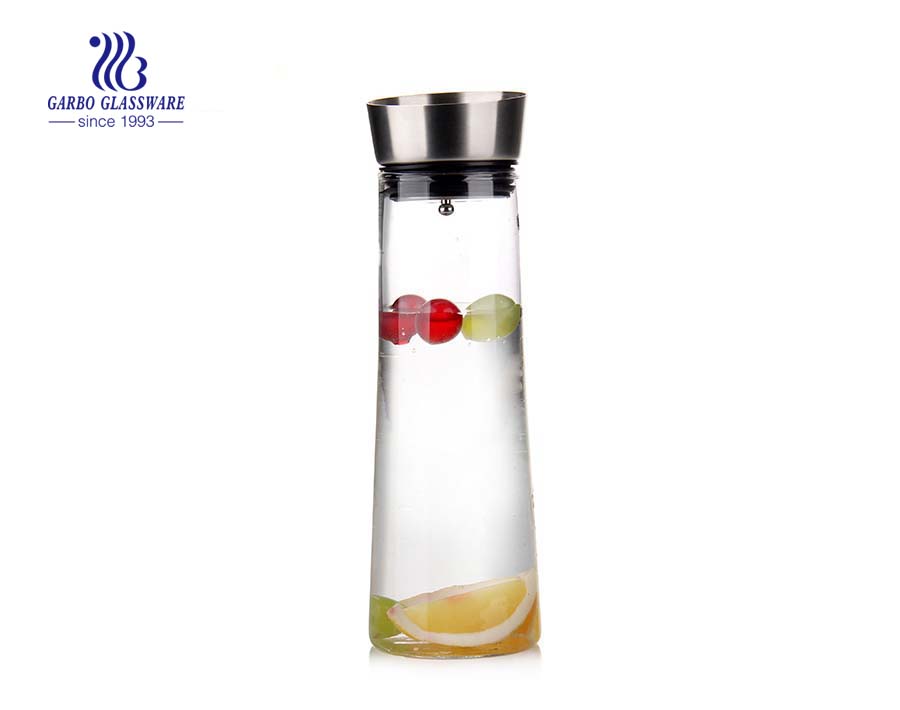 900ml Stainless steel lid hand blown pyrex glass water carafe for wholesale