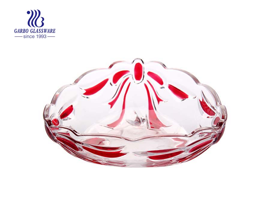 Glass Fruit Bowl with Sprayed Bowknot Design