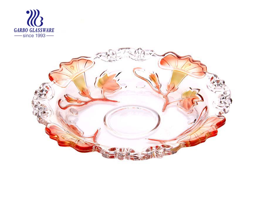 Glass Fruit Plate with Sprayed Flower design