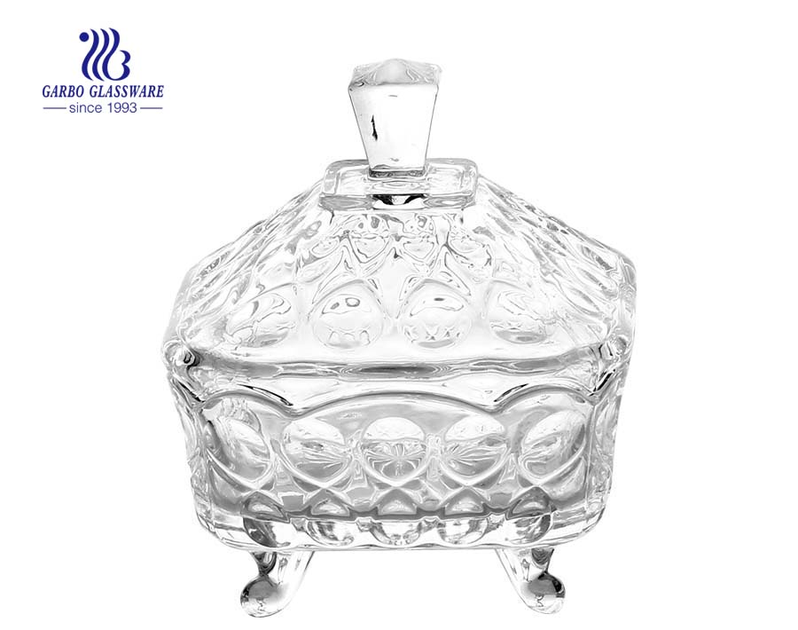 Circle Pattern Engraved Glass Candy Jar with Lid