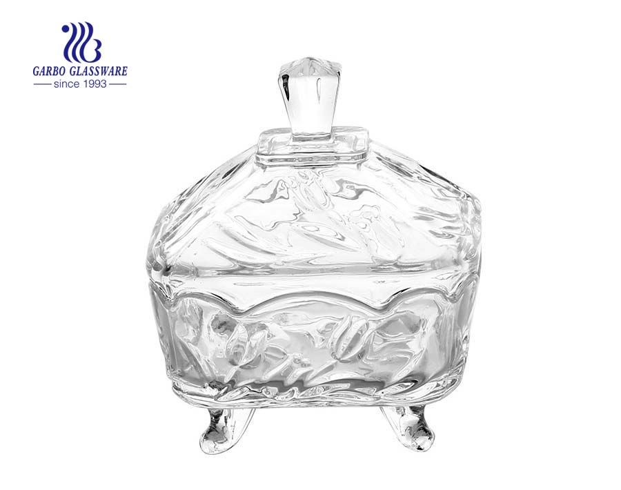 Footed Engraved Glass Candy Jar with Lid