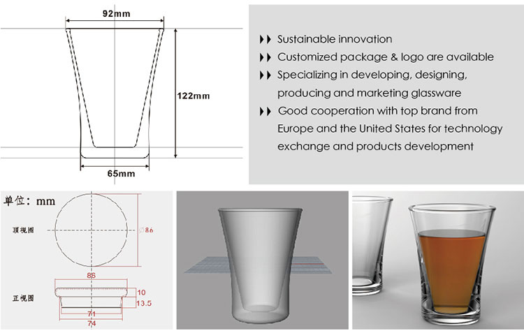 Hotsell design borosilicate double wall glass coffee cup 8oz