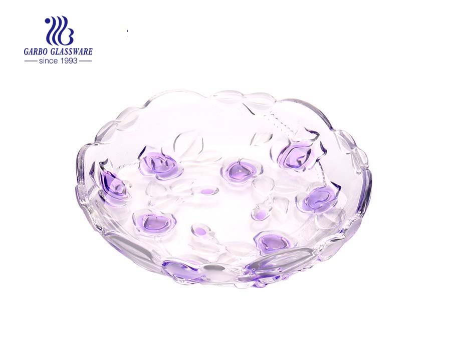 Glass Fruit Plate with Sprayed Rose design