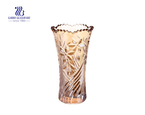 Royally glass vase with champagne color plating for home decoration