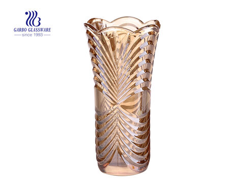 Royally glass vase with champagne color plating for home decoration