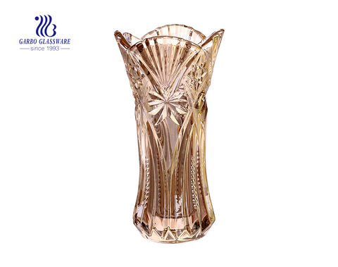 Royally glass vase with champagne color plating for home decoration