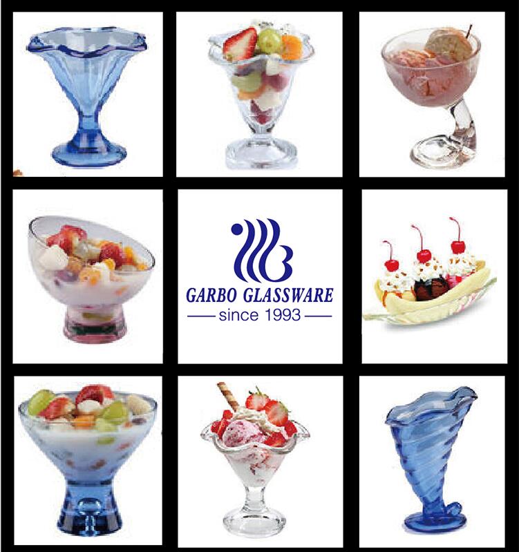 China Classical Style Popular Design Engraved Glass Ice-cream Cup